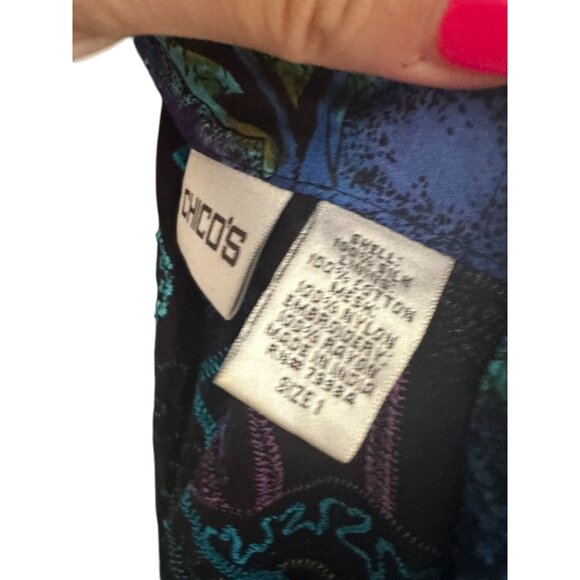 CHICOS Blue Purple Scribble Multicolored Blazer Jacket Size Chicos 1 Us M 8 - Picture 2 of 6